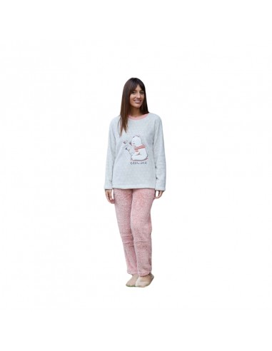 CUE pijama de mujer color único térmico con bordado 35146