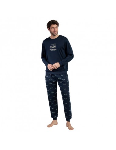 ADMAS pijama hombre invierno con puños algodón en azul 63751