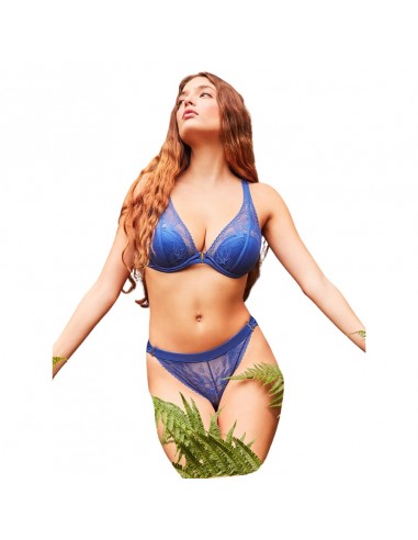 GISELA conjunto bralette mujer encaje copa C azul 2/10124TC
