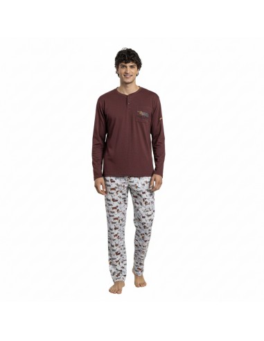 ADMAS pijama hombre invierno perros en marrón 63798