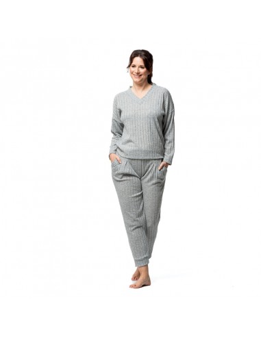 EGATEX pijama mujer invierno punto canalé en gris  252551