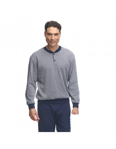 ASSMAN pijama hombre invierno cálido azul estampado 7833