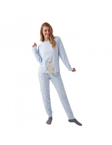 PROMISE pijama mujer invierno algodón foca puño azul N20132